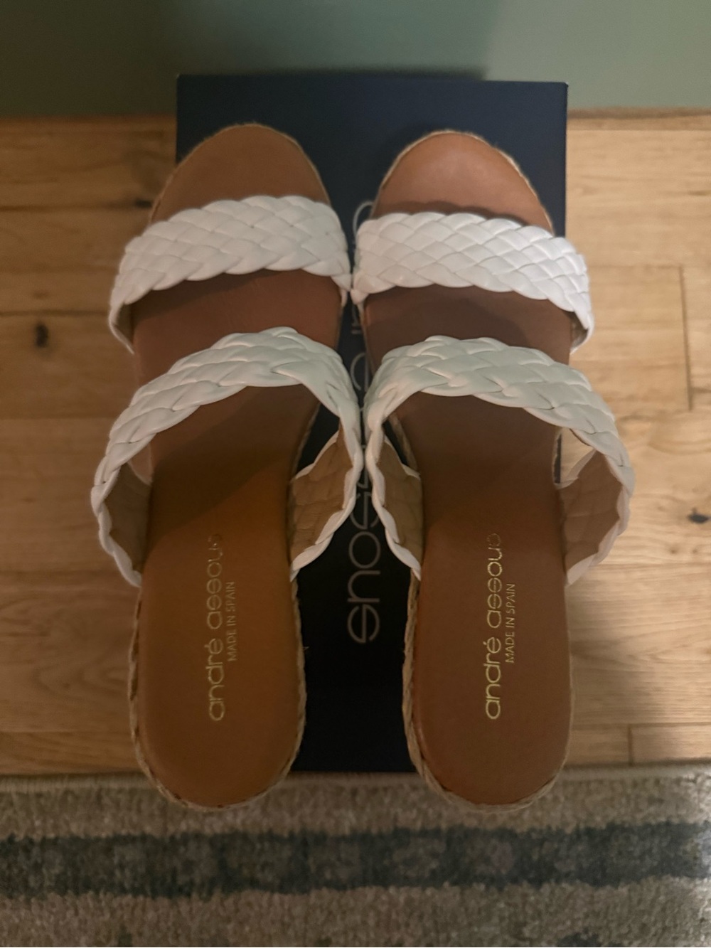 Andre Assous White Braided Double-Strap Slide Sandals